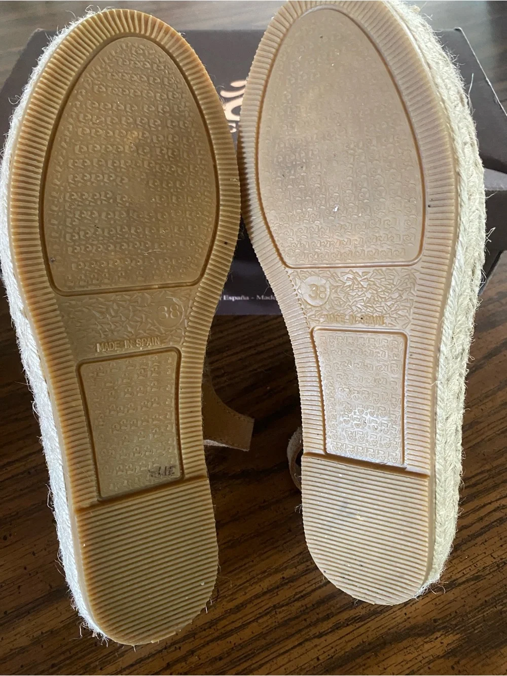 Macarena Spain Suede Caged Espadrille Sandals Tan Beige 38 US 7.5 8 Box